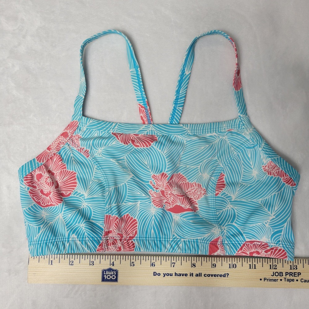 L.L. Bean Bikini Top Women's 8 Blue Red Hibiscus Athletic